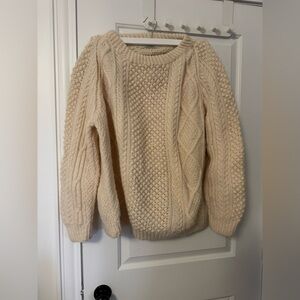 Crana Handknits Vintage Aran Pullover Sweater Ireland Wool Fisherman Ivory Knit